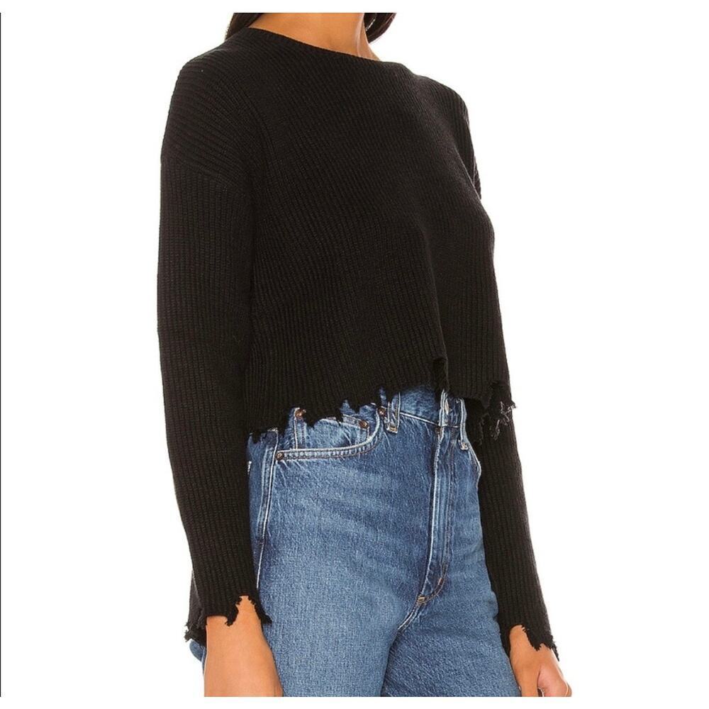 Lovers And Friends Arielle Sweater Knit Distressed Cropped Black Size Medium